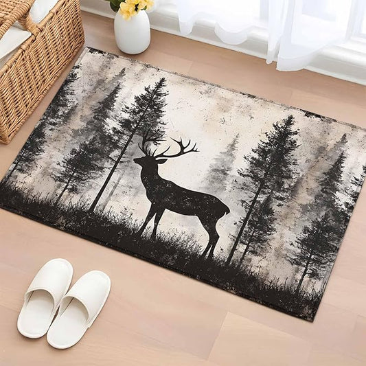 Elk Entryway Rug 2'x3', Deer Silhouette Small Area Rug Non-Slip Front Door Mat Washable Floor Carpet for Indoor Entrance Kitchen Bathroom