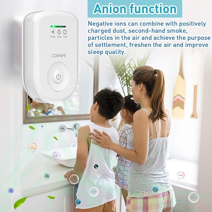 Air Purifiers Plug in Wall for Home, Small Odor Eliminator丨Ozone Negative Ion Dual Function丨Ionizer to Remove Smoke Pet Smell Portable Deodorizer Freshener Cleaner for Bedroom Bathroom Kitchen (White)