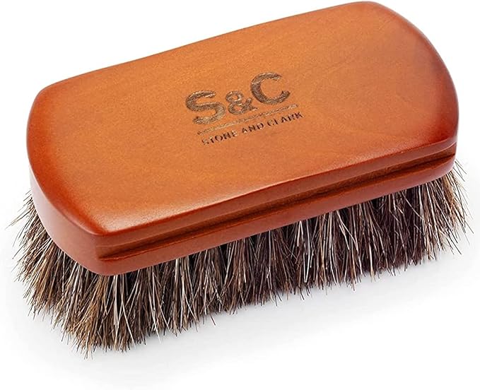 Mini 4" Shoe Brush - Portable Horse Hair Brush w/Natural Wood Handle - Soft Bristle Shoe Polish Brush for Cleaning, Buffing & Polishing Leather Shoes - Travel-Friendly Size Boot Brush