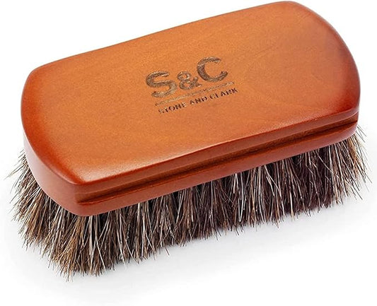 Mini 4" Shoe Brush - Portable Horse Hair Brush w/Natural Wood Handle - Soft Bristle Shoe Polish Brush for Cleaning, Buffing & Polishing Leather Shoes - Travel-Friendly Size Boot Brush