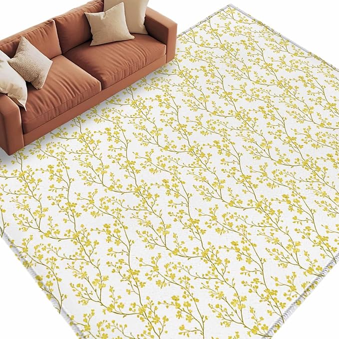 Flowers 8'x10' Large Area Rugs, Branches Washable Area Rugs Non-Slip Indoor Floor Mats Large Carpet for Living Room Bedroom Dining Room
