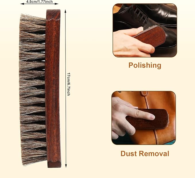 Professional 100% Horsehair Shoe Brush Premium Soft Horsehair Dauber Applicators for Leather Shoes, Boots, Coats & Purses, Curved Handle for Comfortable Grip, Perfect for Leather Shine & Polish