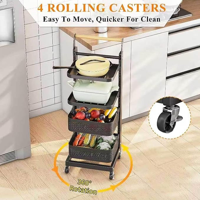 3 Tier Kitchen Storage Rack for Frying Pan Pot and Pan niser with Corner Microwave Shelf White 5 Boards 3 Baskets