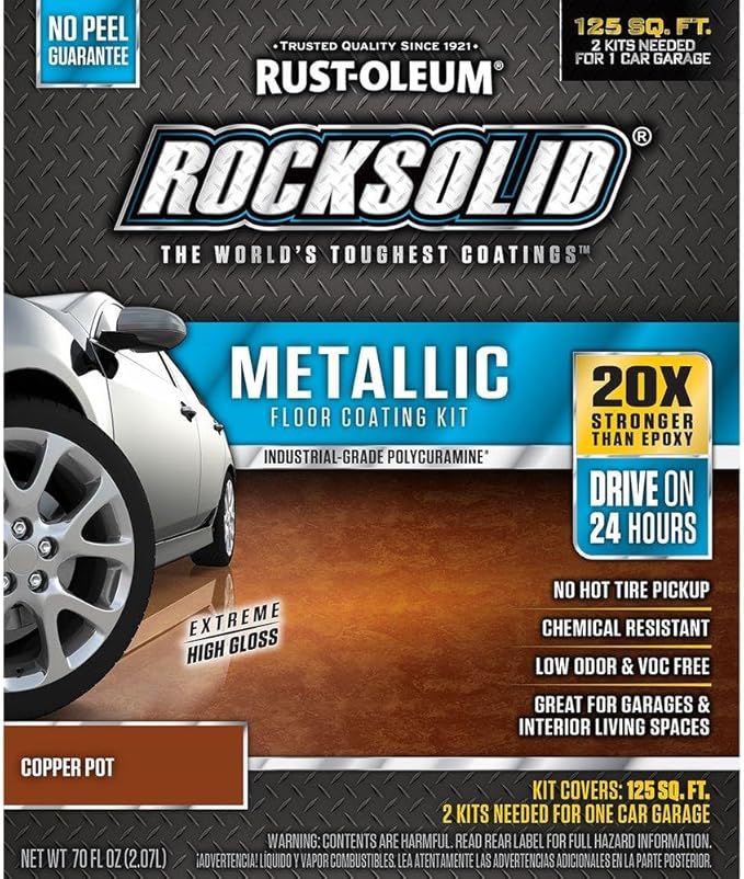 Rust-Oleum 286894 RockSolid Metallic Garage Floor Kit, Copper Pot, 70 Fl. Oz