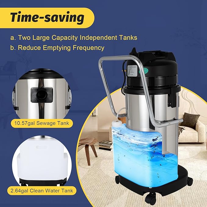 40L/11Gal Commercial Cleaning Machine, Portable 2 in 1 Multi-Purpose Wet Dry Vacuum Cleaner Extractor 110V 1034W Vacuum Extractor Dust Cleaner with Universal Wheels (40L)