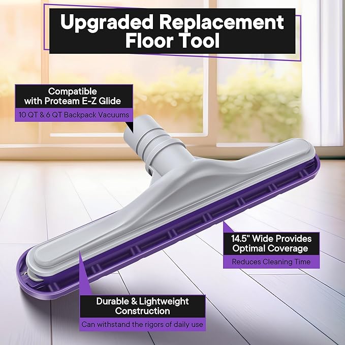 Replacement Floor Tool Compatible with Proteam E-Z Glide Backpack Vacuums 10 QT & 6 QT, Upgraded 14" Hard Surface Floor Tool for Commercial Cleaner Cleaning Brush (Nylon Brush, Purple Gray)