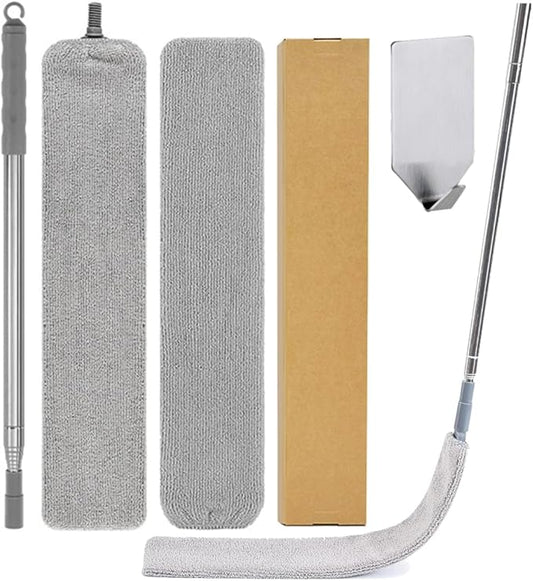 Retractable Gap Dust Cleaner, 94” Flat Cleaner with Hanging Hook, Bendable and Detachable Head Microfiber Duster, Washable Dust Brush for Home, AC, Car and Hard-to-Reach Corners, Containing 2 Clothes