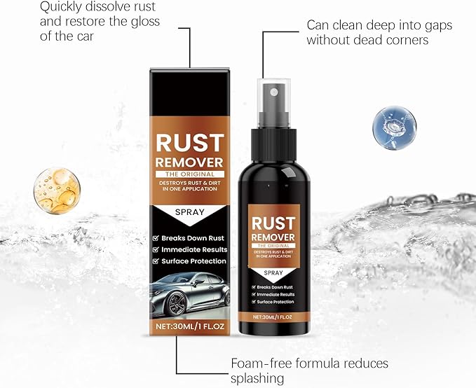 Rust Remover Spray,Rust Remover for Metal,for Heavy Duty Rust Dissolver for Metal, Tools, Cars, Chains 30ml/1 FL OZ (2PCS)
