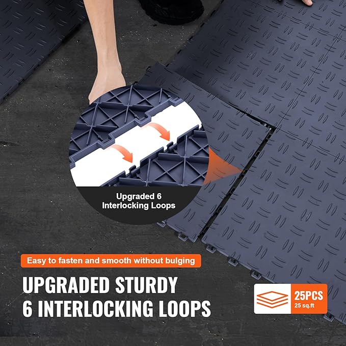 VEVOR Garage Floor Tiles 12 x 12 x 0.53 inch, Interlocking Design Ease of Installation Double-Sided Texture Non-Slip Sturdiness, for Garages, Basements, Repair Shops, Graphite Gray, 25 Pack