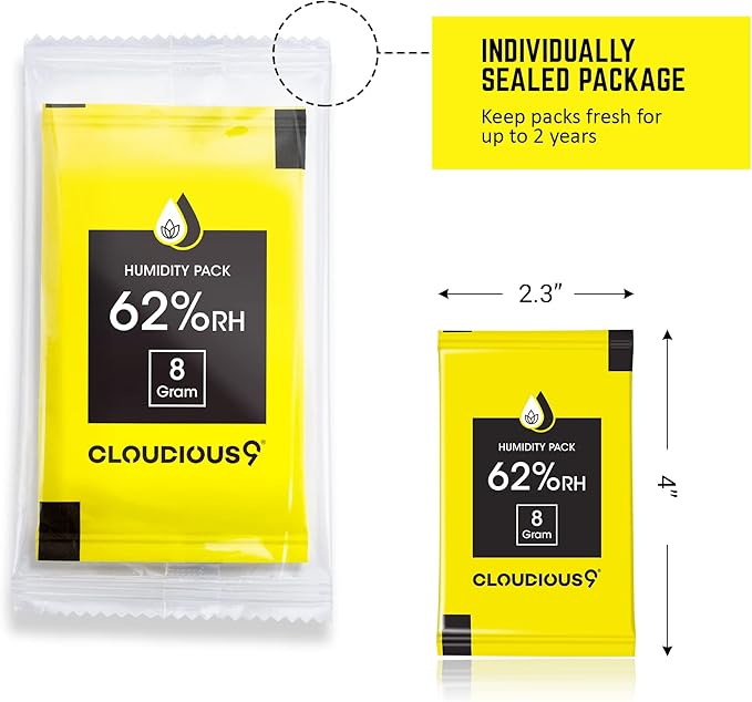 Cloudious9-62% 2-Way Humidity Pack Regulator 8 Gram - 12 Count Pack for Humidors Herb Flower - Individually Sealed Bag – Solution for Convenient Humidification