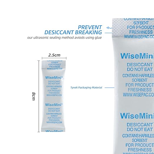 Wisesorb 60 Packs 5 Gram Premium Silica Gel Packets, Food Safe Desiccant Packs, Moisture Absorption for Storage