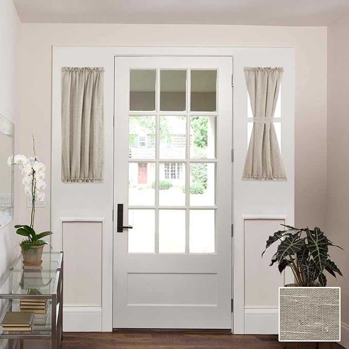 H.VERSAILTEX Small Sheer Door Curtain Closet Linen Textured Curtain Sheers Doorway Light Filtering Voile French Door Rod Pocket Curtains Patio Glass Doors, 25 x 40 inches Long, Taupe, 1 Panel