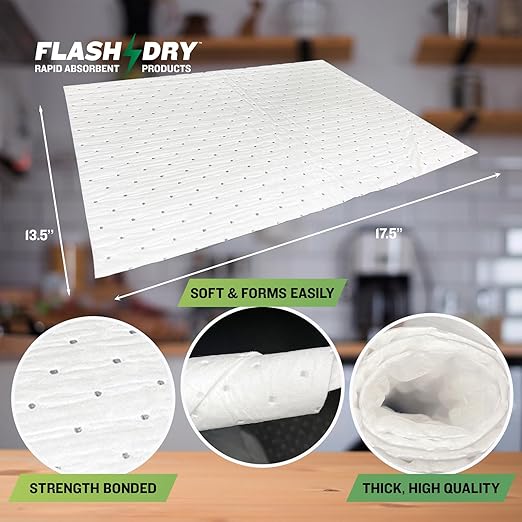 FlashDry Oil Absorbent Pads, Fast-Absorbing Oil-Based Fluid Pads for Garage, Shop, Driveway, Automotive & Marine Use, Tear-Resistant Oil Absorbing Sheets, 17.5" x 13.5", 200-Count Dispenser Box