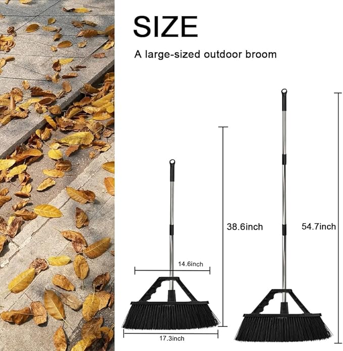 17.3 inch Push Broom Outdoor for Floor Cleaning, Heavy Duty Brush with Stiff Bristles,Outdoor Broom Patio Broom for Garage Deck Driveway Garage Yard (Black)