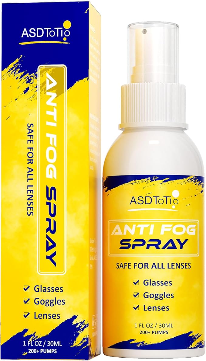 ASDToTio Anti-Fog Spray for Swim Goggles, Eye Glasses, Dive Mask, Rearview Mirror, and Safety Eyewear, Lens Cleaner Spray- Safe for All Lens Types, 1 Oz