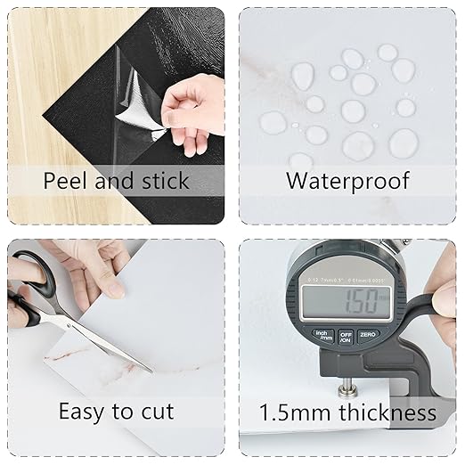Wallercity White/Red Peel and Stick Floor Tile Waterproof White Marble Floor Tiles for Kitchen Bathroom 12''x12'' Vinyl Flooring Tile Panels Modern Self Adhesive Flooring Sheets for Hallway RV 5PCS