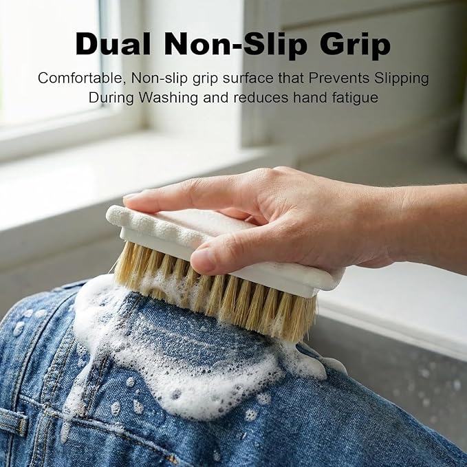 Soft Bristle Cleaning Brush, 2 Pack Natural Boar Bristle Laundry Brushes, Small Scrub Brush Effectively Removes Tough Stains from Carpet Shoes Clothes Upholstery Leather