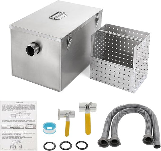 BEAMNOVA 8lbs Commercial Grease Trap Stainless Steel Interceptor for Restaurant Side Inlet