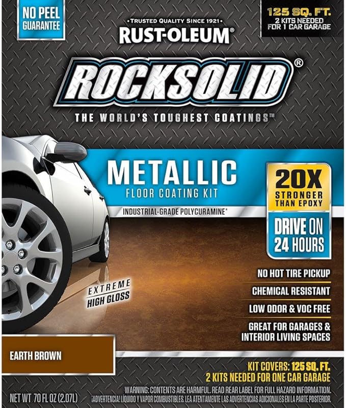 Rust-Oleum 286895 Rock Solid Garage Floor Coating Kit, Earth Brown, 70 Fl. Oz