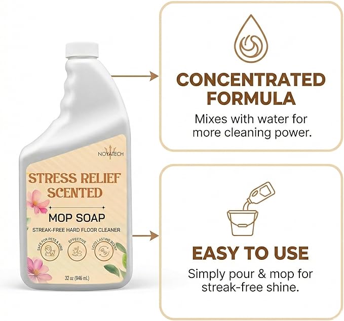 NOYATECH Scented Mop Soap – Stress Relief Aromatherapy Floor Cleaner Concentrate | Non-Toxic, Pet Safe, No Residue | Safe for Hardwood, Tile, Marble, Stone & Grout | All Mop Types | Made in USA