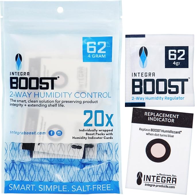 Integra Boost 2-Way Humidity Control Pack - Preserve Flavor & Control Humidity at 62% RH - Moisture Absorber for Herbs, Spices & More - 4 Gram (Pack of 50)