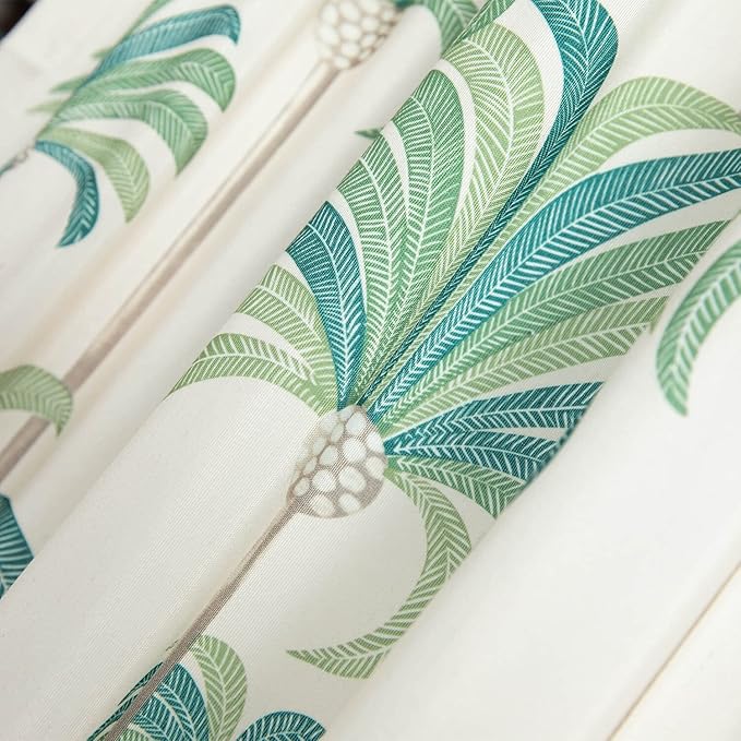 VOGOL Green French Door Curtains, Tropical Leaves Pattern Printed Window Panel with Tieback, 40 Inch Long Rod Pocket Curtain for Sliding Glass Door, 1 Panel