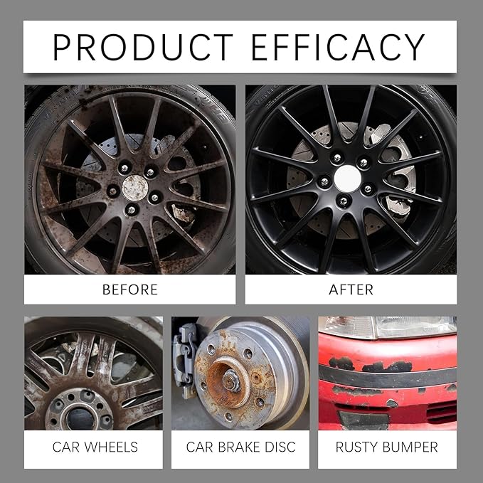 Wheel Rust Remover Spray, 4 Fl Oz Rim Cleaner for Rust Stains, Brake Dust and Road Grime, Automotive Metal Surface Cleaner for Wheels, Hubs and Exterior Car Parts
