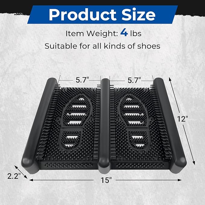 ROBLOCK Boot Brush Scraper Outdoor with Pliable Rubber Fingers, Portable Shoe & Boot Scraper for Outdoor Entry, Removes Snow, Sand, Mud from Soles & Edges, 15''x12 All Weather Flat Mud Chucker, Black