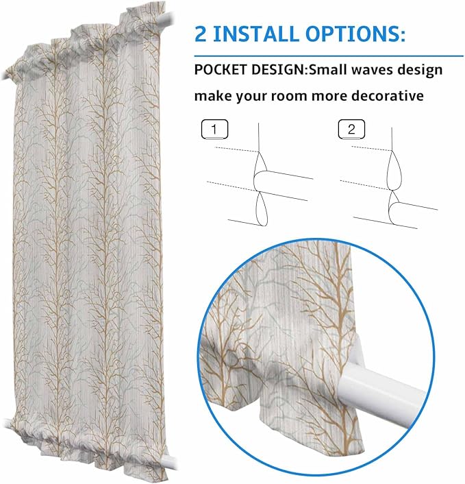 French Door Curtain Panel for Front Door, Orange Tree Branch Plant Lines Slidelight Door Curtains with Tieback Light Filtering Privacy Panels for Doorway Entryway 25"x 40"
