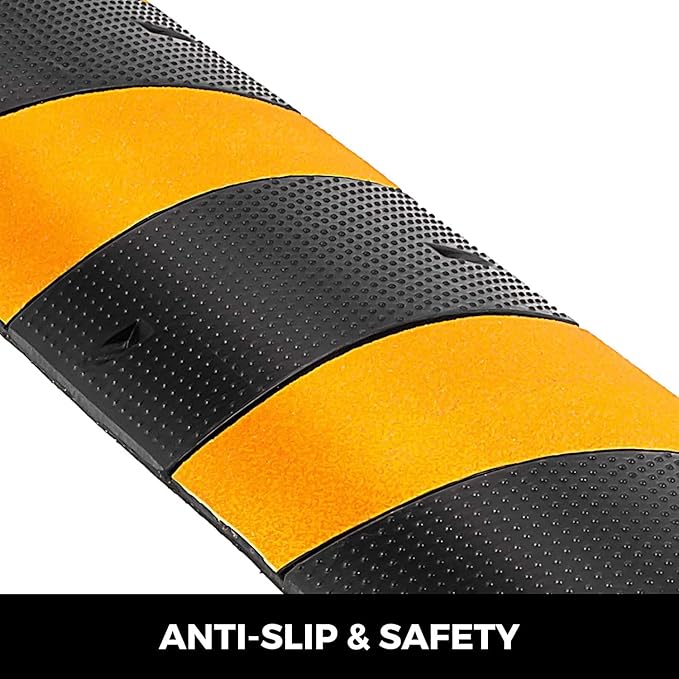 VEVOR 2PCS 6 FT Rubber Speed Bump Driveway, Heavy Duty Cable Floor Cord Protector Cover Ramp,2-Channel Speed Bumps for Road Garage Gravel Roads Asphalt Concrete, 72.4 x 12 x 2.4 Inch