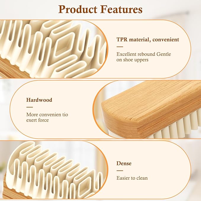 Suede Shoe Brush, Rubber Shoe Brush, 2-in-1 Cleaner with Rubber Brush Head, Suede Eraser and Cleaner for Shoes, Jacket, Purse, Bags, Sofa with Wooden Handle (White)