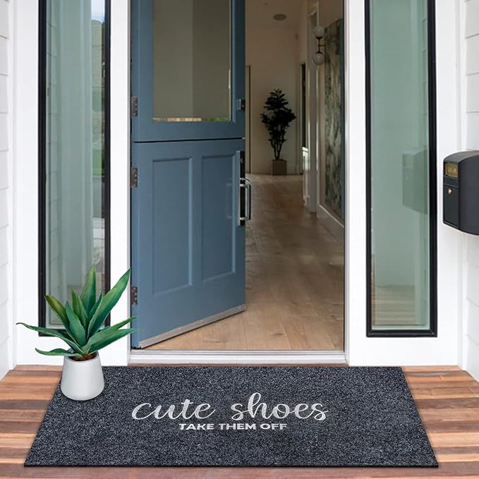 Welcome Mats for Front Door Mats Cute Shoes Take Them Off for Home Entrance with Rubber Backing Mats Heavy Duty Entryway Doormat for Floor Laundry Rooms Mudrooms Garage 47 x 18 Grey