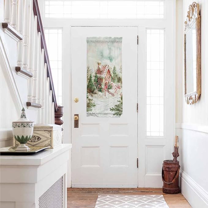 Christmas French Door Curtain Panel for Front Door, Snowing Pine Forest Dreamy Christmas Candy House Slidelight Door Curtains with Tieback Light Filtering Privacy Panels for Doorway Entryway 25"x 40"