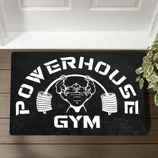 Powerhouse Gym Doormat,Welcome Doormat,Bodybuilding Rug,Fitness Motivational Quote Mat,Bedroom Living Room Rug,Home Gym Carpet 24x16 Inch