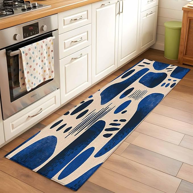Modernism Runner Rug 2'x6', Blue Black Geometric Abstract Style Hallway Runner Rugs Washable Non-Slip Bedside Floor Mats Carpet for Kitchen Bedroom Laundry Room Bathroom