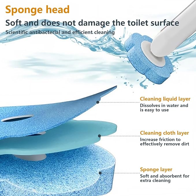 Disposable Toilet Brush with No-Touch System, Toilet Cleaning Wand Kit Includes 56 Refill Heads & Wall Mount Holder, Built-in Detergent, Hygienic Bathroom Cleaning Tool for Toilet Sink Shower