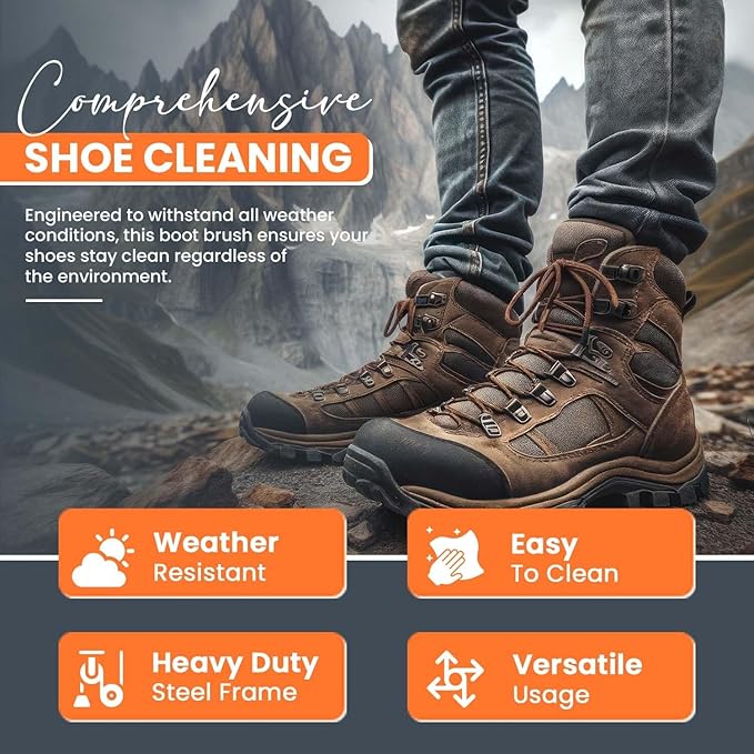 Toughty Boot Scrubber - Heavy-Duty All-Weather Shoe Cleaner with Scraper Brushes - Mountable Indoor & Outdoor Dirt Remover for Entryway & Worksites - Rugged Boot Cleaning Tool for Men & Women
