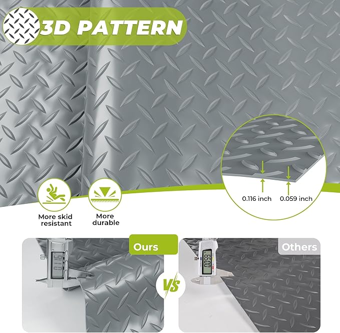 7'4"x 17' Garage Floor Mat, Thickened Garage Mats Flooring Roll for Under Car, Non Slip Diamond Plate PVC Floor Protector Mat for Garage, Warehouse, Gyms, Trailer