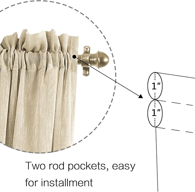 H.VERSAILTEX Linen Glass Door Curtains, Light Filtering Curtains, Privacy Semi Sheer Front Door Window Curtain with Rod Pocket and Tie Back, Linen, 25 x 40 inches, 1 Panel