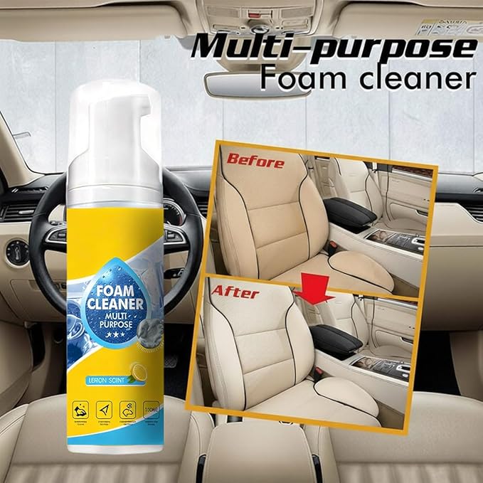 Powerful & Multipurpose Car Interior Foam Cleaner, All-Purpose Rinse-Free Foam Cleaner Spray, Multifunctional Car Interior Cleaner, Foam Cleaner All Purpose for Car, Kitchen, Bathroom (2Sets)