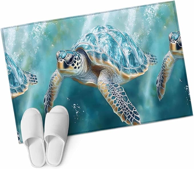 Marine Animal Entryway Rug 2'x3', Ocean Turtle Modern Art Abstract Style Small Area Rug Non-Slip Front Door Mat Washable Floor Carpet for Indoor Entrance Kitchen Bathroom