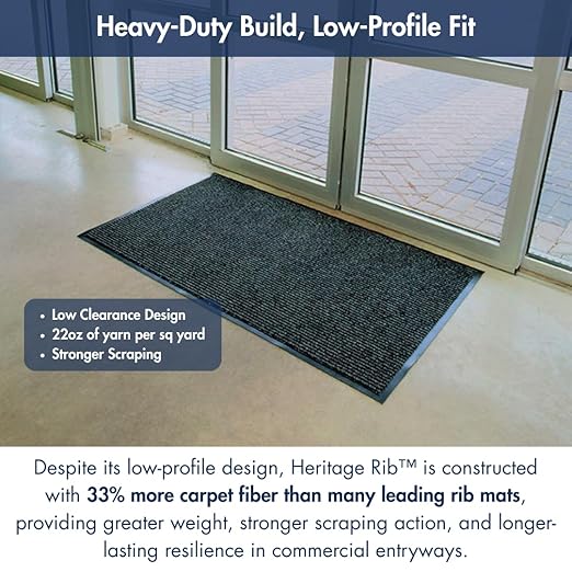 Notrax Heritage Rib™ Commercial Indoor Door Mat Office Rugs – 3' x 6' Brown Front Door Mat with Double Rib 22oz Yarn, Non-Slip Vinyl Backing – Durable Entryway Rug Made in The USA – 117S0036BR