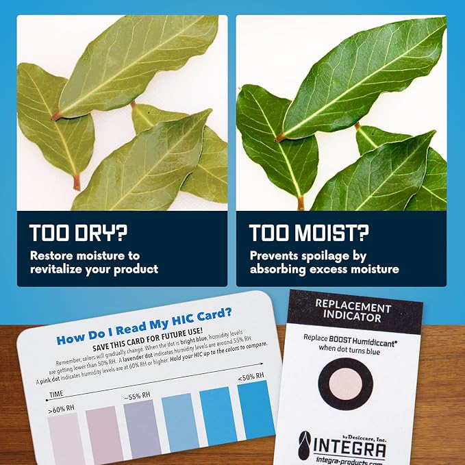 Integra Boost 2-Way Humidity Control Pack - Preserve Flavor & Control Humidity at 69% RH - Moisture Absorber for Herbs, Spices & More - 8 Gram (Pack of 50)