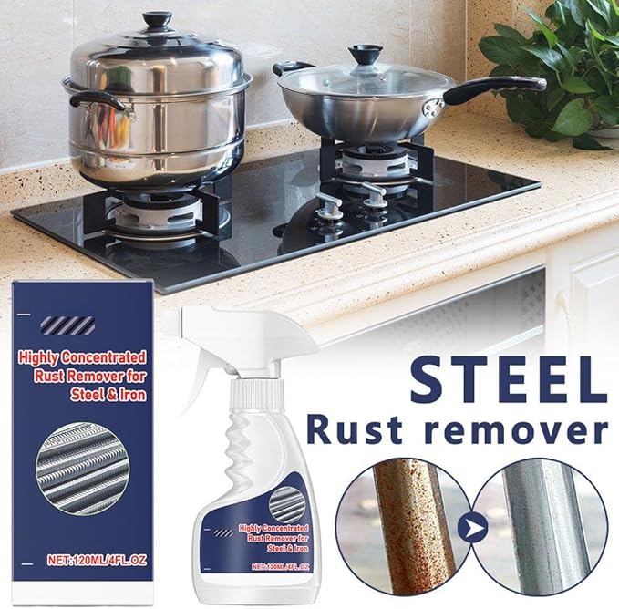 Rust Remover Heavy Duty for Metal, Rust Remover Spray for Metal with Sodium Gluconate and Sodium Hydroxide, 120ml Fast Acting Rusts Dissolver and Protective Coating