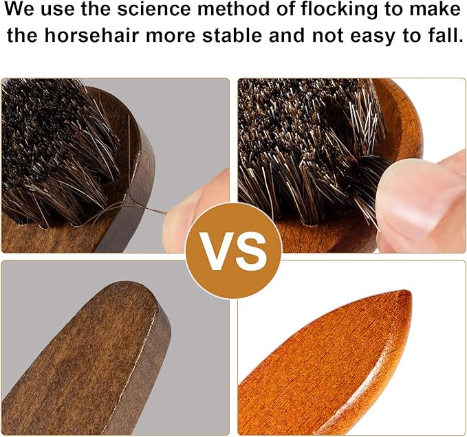 Unekez 4-Piece Horse Hair Shoe Brush Shine Kit, Shoe Polish Brush, Leather Shoes Boot Cleaning Brushes Care Clean Dauber Applicator