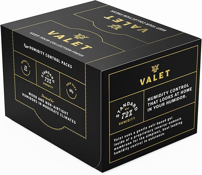 Valet 72% Two-Way Humidity Packs 12-Pack (60g), Bulk Two-Way Humidity Control Packs, Moisture Absorber for Wood & Airtight Storage, Made in USA