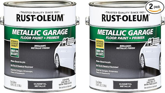 Rust-Oleum 349353-2PK Metallic Garage Floor Paint and Primer, Gallon, Gunmetal, 2 Pack