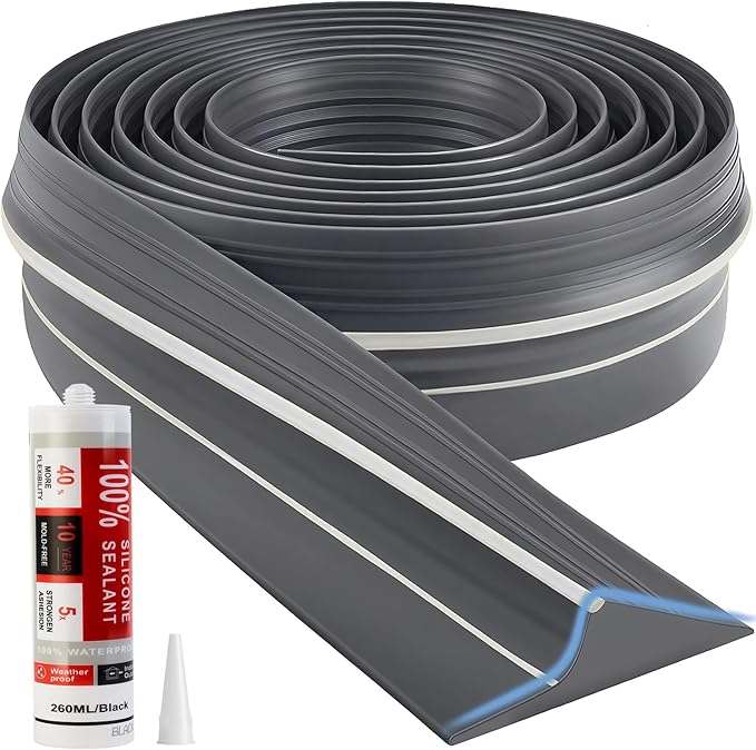 Jin&Bao Universal Garage Door Threshold Seal Strip 12FT Kit, Bottom Waterproof Rubber Weather Stripping Replacement（Gray, 1 Adhesive）
