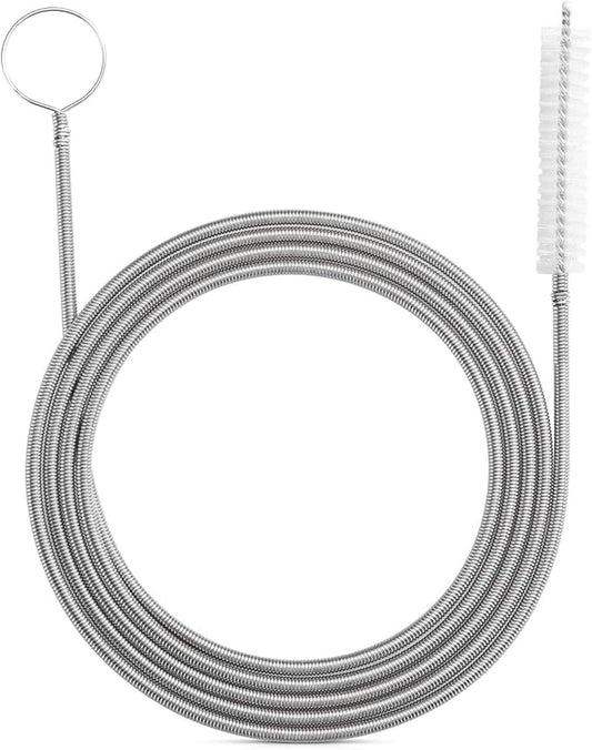 RayTour Extra-Thick Drain Brush with Stronger Spring 61-Inch Stainless Steel and Nylon Pipe Cleaner for Flexible, Curved & Slim Holes, Stronger Spring Version