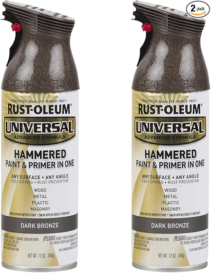 Rust-Oleum 258199-2PK Universal All Surface Hammered Spray Paint, 12 oz, Dark Bronze, 2 Pack